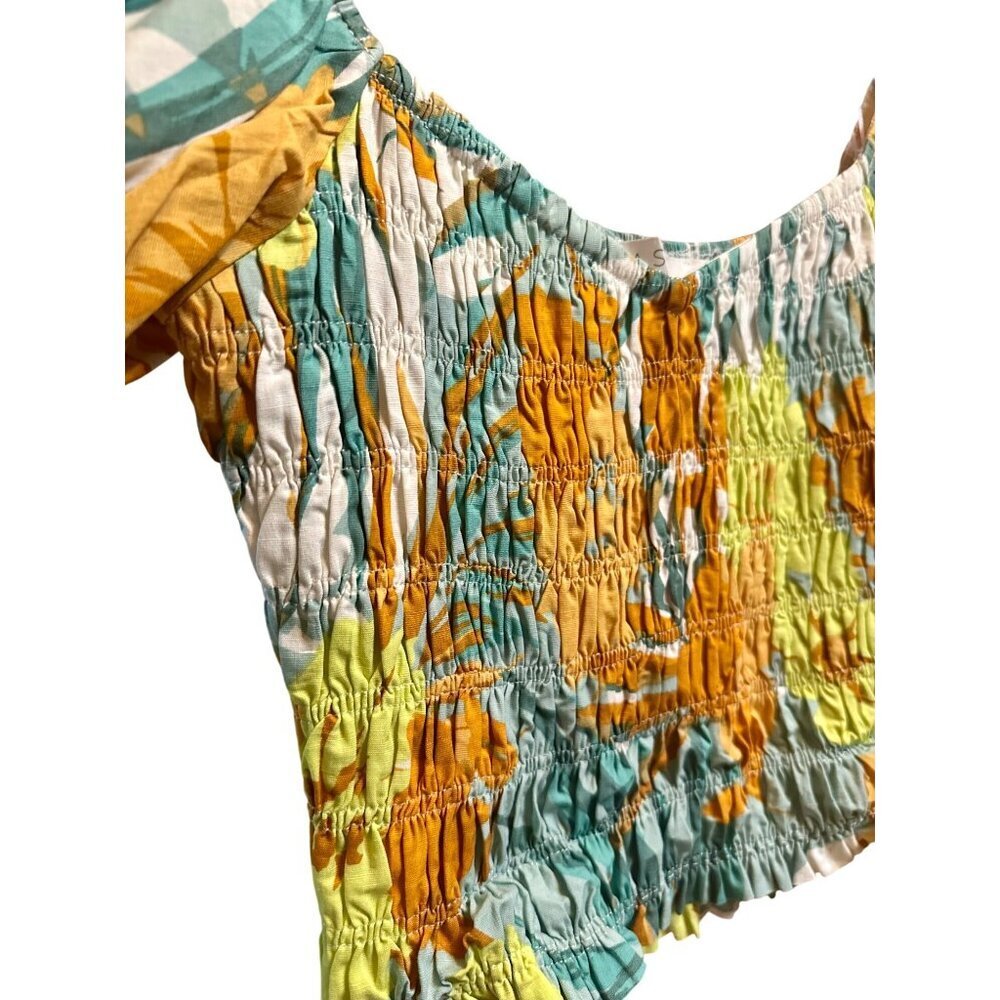 ASTR The Label Smocked Floral Puff Sleeve Cropped Top S Multicolor - Picture 6 of 6